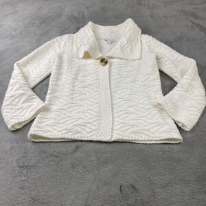 JM Collection Sweater Ivory One Button Textured Knit Cardigan Collar Medium